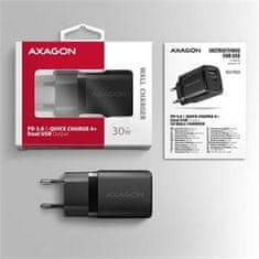 AXAGON ACU-PQ30 Polnilec 30 W, 2x vrata (USB-A + USB-C), PD3.0/PPS/QC4+/AFC/Apple, črn