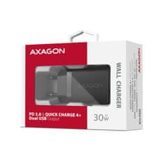 AXAGON ACU-PQ30 Polnilec 30 W, 2x vrata (USB-A + USB-C), PD3.0/PPS/QC4+/AFC/Apple, črn