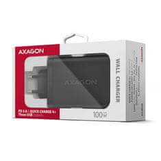 AXAGON ACU-DPQ100, omrežni polnilec GaN 100 W, 3 vhodi (USB-A + dvojni USB-C), PD3.0/PPS/QC4+/Apple