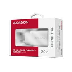 AXAGON ACU-PQ20W ACU-PQ20W AC adapter 20W, 2x vrata (USB-A + USB-C), PD3.0/PPS/QC4+/AFC/Apple, bel