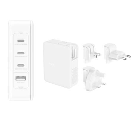 Belkin 140W 4-portni stenski polnilnik USB-C Power Delivery GaN PPS + adapterji UK, EU, ZDA, bela