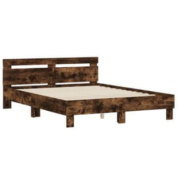 Vidaxl Posteljni okvir z vzglavjem dimljen hrast 150x200 cm inž. les