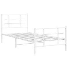 Vidaxl Kovinski posteljni okvir z vzglavjem in vznožjem bel 90x200 cm