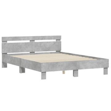 Vidaxl Posteljni okvir z vzglavjem betonsko siv 150x200 cm inž. les
