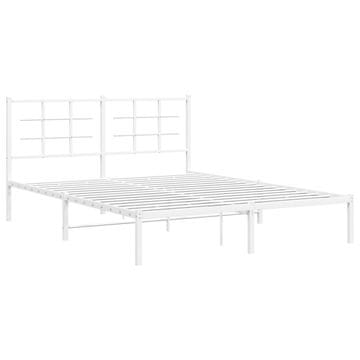 Vidaxl Kovinski posteljni okvir z vzglavjem bel 160x200 cm