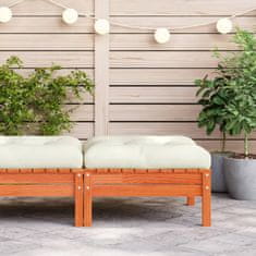 Vidaxl Vrtni stolček za noge z blazino voščeno rjava trdna borovina