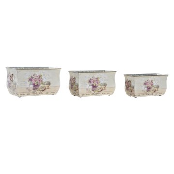 DKD Home Decor Komplet loncev DKD Home Decor Roza kovinski cvetovi Shabby Chic 31 x 18 x 17,5 cm
