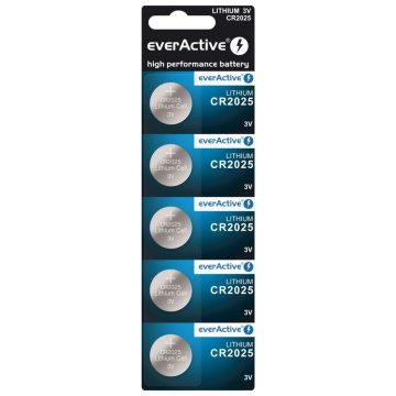 WOWO Litijeva gumbna baterija EverActive CR2025 3V - paket 5 kosov