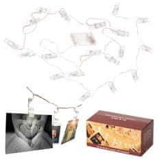 WOWO LED foto sponke - LED ščipalke za perilo s foto sponkami, 1,5 m, 10 LED, topla bela, na baterije