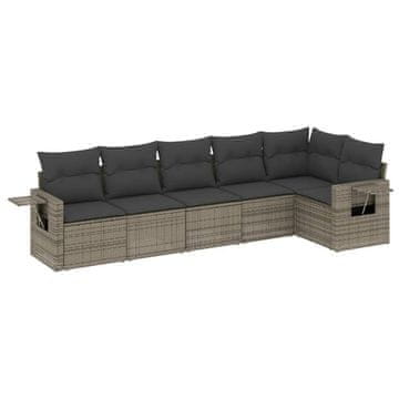 Vidaxl Vrtna sedežna garnitura 6-delna z blazinami siv poli ratan