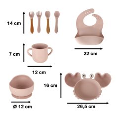 WOWO Rožnate silikonske posode za dojenčke z motivom rakov - Set 9 roza silikonskih posod za dojenčke z motivom rakov