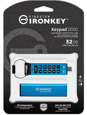 Kingston Ironkey Keypad 200C USB disk, 32GB, USB-C 3.2, FIPS 140-3 Level 3, AES-256 bit, PIN (IKKP200C/32GB)