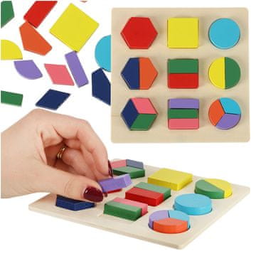 WOWO Lesena izobraževalna igrača Puzzle - Izobraževalna lesena igrača - sestavljanka z oblikami, 18 kosov