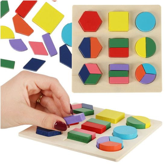 WOWO Lesena izobraževalna igrača Puzzle - Izobraževalna lesena igrača - sestavljanka z oblikami, 18 kosov