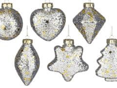 LAALU.cz Komplet 6 okraskov: srebrni okraski z zlatim dekorjem in mešanico bleščic 10 cm