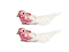 LAALU.cz Komplet 2: Ptica na sponki z bleščicami roza 13 cm