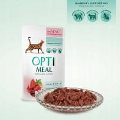 OptiMeal mokra hrana za mačke s teletino v brusnični omaki 12x85g