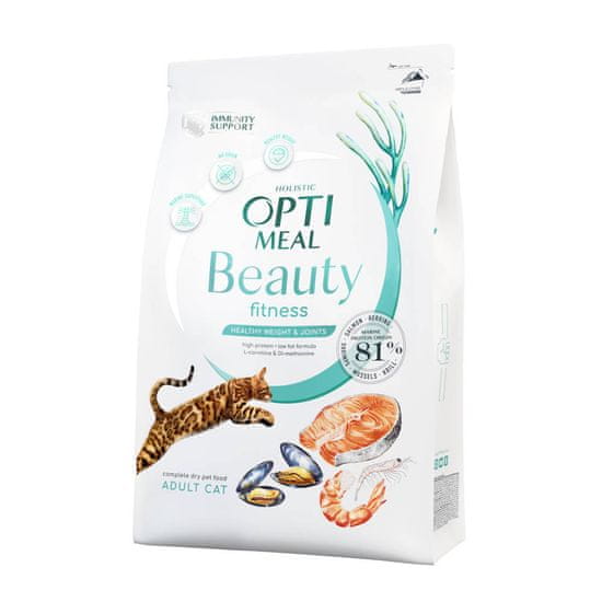 OptiMeal  Beauty Fitness suha hrana za odrasle mačke brez zrn 4 kg