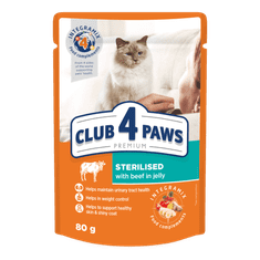 Club4Paws Premium "Sterilizirana" mokra hrana za mačke - govedina 24x80g