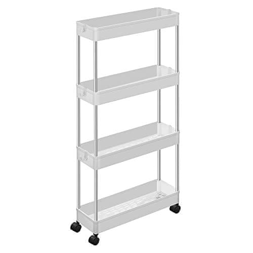 shumee 4-nadstropni voziček za shranjevanje na kolesih, plastični prostor za shranjevanje, varčni organizator polic za majhne prostore, kopalniška kuhinja, 42 x 13,5 x 87 cm, bel KSC08WT