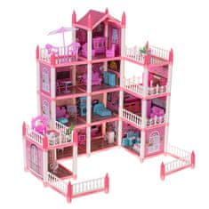 WOWO DIY hišica za punčke Pink Villa - s 4 nivoji pohištva, 61 cm