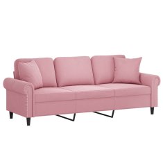 Vidaxl Kavč trosed z okrasnimi blazinami roza 180 cm žamet
