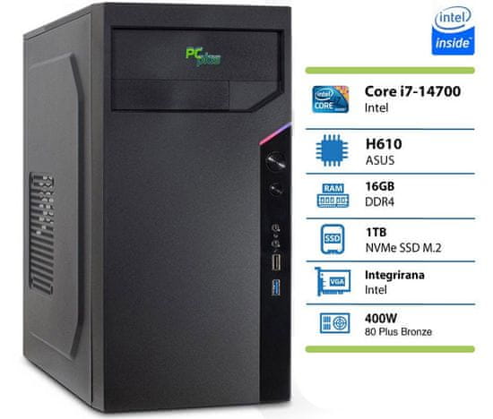 PCplus e-office namizni računalnik, i7-14700, 16GB, SSD1TB, DOS (145705)