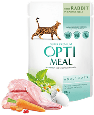 OptiMeal Mokra hrana za mačke - Zajc v korenčkovem želeju 12x85g