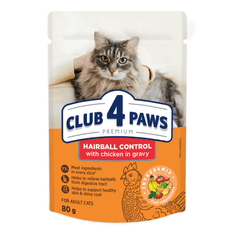 Club4Paws Premium  mokra hrana za mačke proti dlačicam - Piščanec v omaki 24x80g