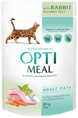 OptiMeal Mokra hrana za mačke - Zajc v korenčkovem želeju 12x85g