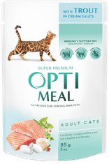OptiMeal mokra hrana za mačke - Postrv v smetanovi omaki 12x85g