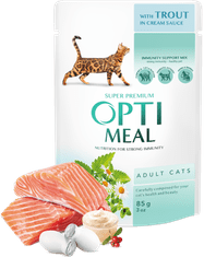 OptiMeal mokra hrana za mačke - Postrv v smetanovi omaki 12x85g