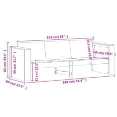 Greatstore Vrtni kavč trosed bel 189x60x62 trdna borovina
