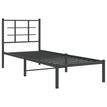 Vidaxl Kovinski posteljni okvir z vzglavjem črn 75x190 cm