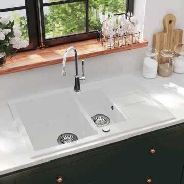 Vidaxl vidaXL Dvojno granitno umivalnik, belo