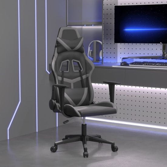 Vidaxl Masažni gaming stol črno in siva umetno usnje