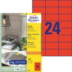 Avery Zweckform etikete 3448, 70 x 37 mm, rdeče, 2400 etiket/zavitek, A4, za tiskanje