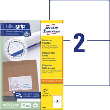 Avery Zweckform univerzalne etikete 3655, 210 x 148 mm, Ultragrip, 200 etiket/zavitek, A4, za tiskanje