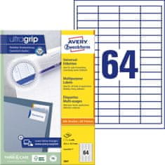 Avery Zweckform univerzalne etikete 3667, 48.5 x 16.9 mm, Ultragrip, 6400 etiket/zavitek, A4, za tiskanje