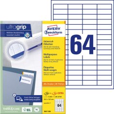 Avery Zweckform univerzalne etikete 3667-200, 48.5 x 16.9 mm, Ultragrip, 12800 + 1280 brezplačnih etiket/zavitek, A4, za tiskanje
