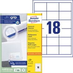 Avery Zweckform univerzalne etikete 3671, 64 x 45 mm, Ultragrip, 1800 etiket/zavitek, A4, za tiskanje