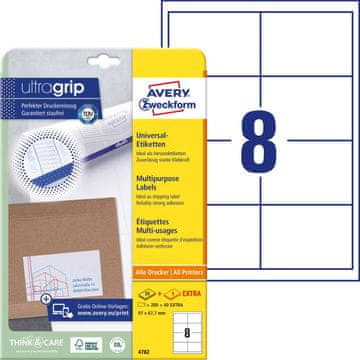 Avery Zweckform univerzalne etikete 4782, 97 x 67.7 mm, Ultragrip, 200 + 40 brezplačnih etiket/zavitek, A4, za tiskanje