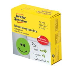 Avery Zweckform okrogle ocenjevalne etikete 3858, zelene, nasmejani obraz, premer 19 mm