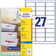 Avery Zweckform etikete J4792-25, 63.5 x 29.6 mm, za inkjet tiskalnike, 675 etiket/zavitek, A4