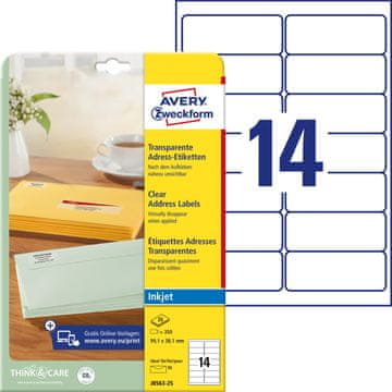 Avery Zweckform transparentne mat etikete J8563-25, 99.1 x 38.1 mm, A4, prozorne