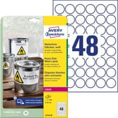 Avery Zweckform zelo odporne etikete L4716-20, okrogle fi 30 mm, bele poliestrske etikete, A4