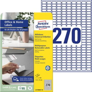 Avery Zweckform odstranljive etikete L4730REV-10, 17.8 x 10 mm, bele, 2700 etiket/zavitek, A4, za tiskanje