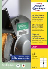 Avery Zweckform izjemno odporne etikete B3427-50, 105 x 74 mm, bele polietilenske etikete, A4, za tiskanje
