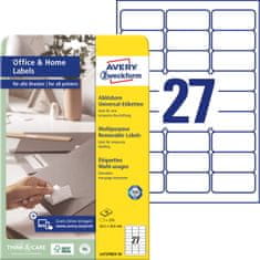 Avery Zweckform odstranljive etikete L4737REV-10, 35.6 x 29.6 mm, bele, 270 etiket/zavitek, A4, za tiskanje