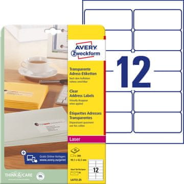 Avery Zweckform transparentne mat etikete L4772-25, 99.1 x 42.3 mm, A4, prozorne